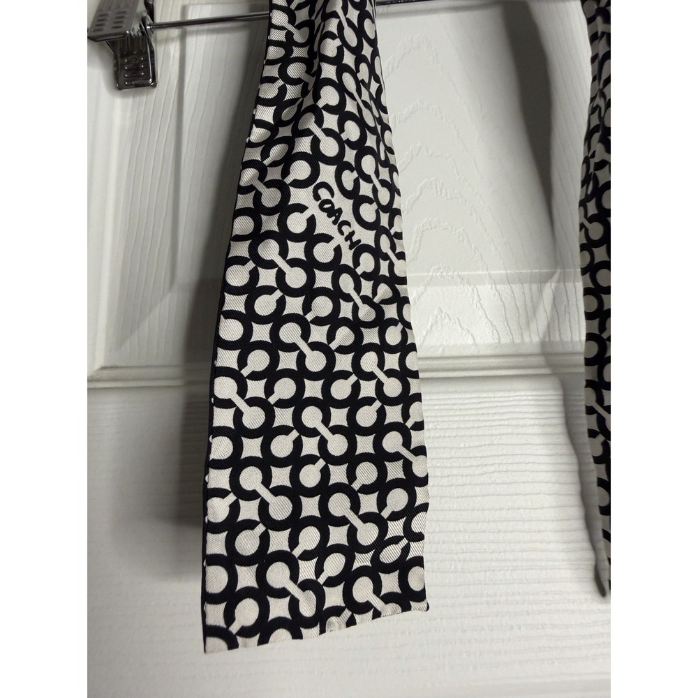 Coach Black White Satin Silk Ponytail Tie Twilly Scarf Op Art Geometric C 2000s - Picture 3 of 5
